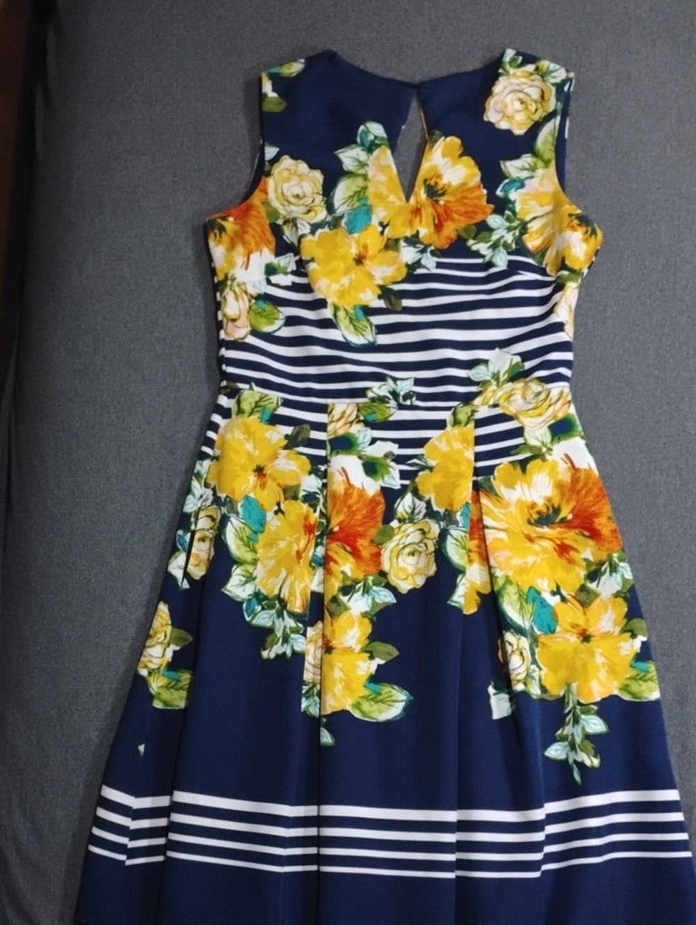 Dress Barn Navy Floral Fit-and-Flare Dress with Yellow Blossoms